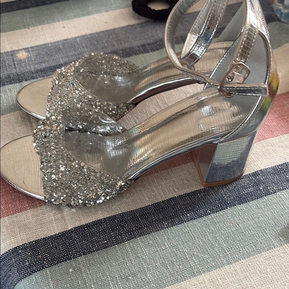 Silver Glitter Block Heel Sandals